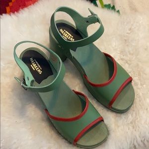Hasbeens green platform sandals